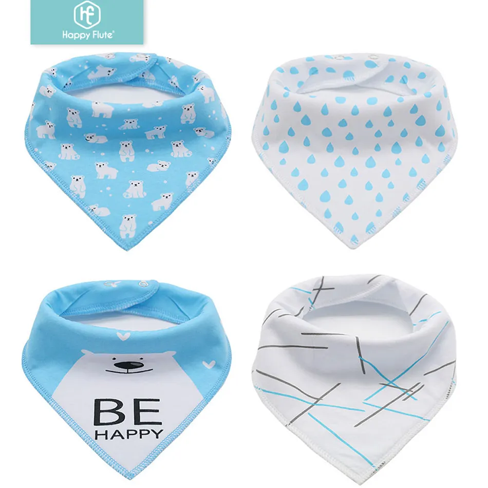 

Happy Flute 4PCS a lot Baby Kids 100%Cotton Bandana Bibs Feeding Saliva Towel Dribble Triangle Set