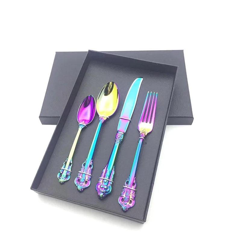 Суповая обеденная ложка, вилка, нож из нержавеющей стали, Радужный дворцовый дизайн, кофейная столовая посуда, Набор Декоративной посуды, набор посуды 4 шт