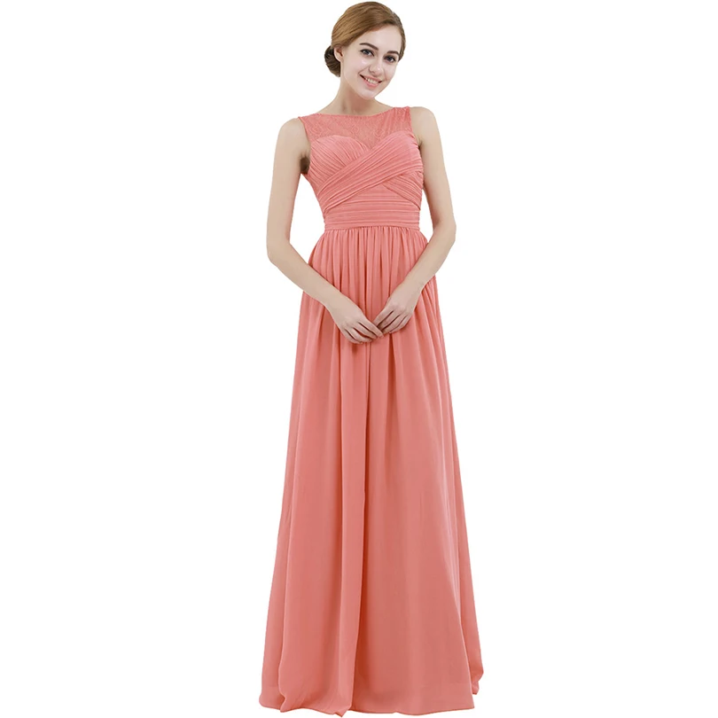 Unique Lace Chiffon Long Bridesmaid Dress