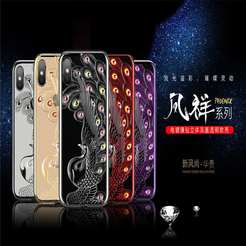

Phoenix Lucky Mobile Phone Case for iPhone 6 6S 7 8 plus Soft Case TPU with Diamond Case for iPhone X XS XR MAX Fitted Case