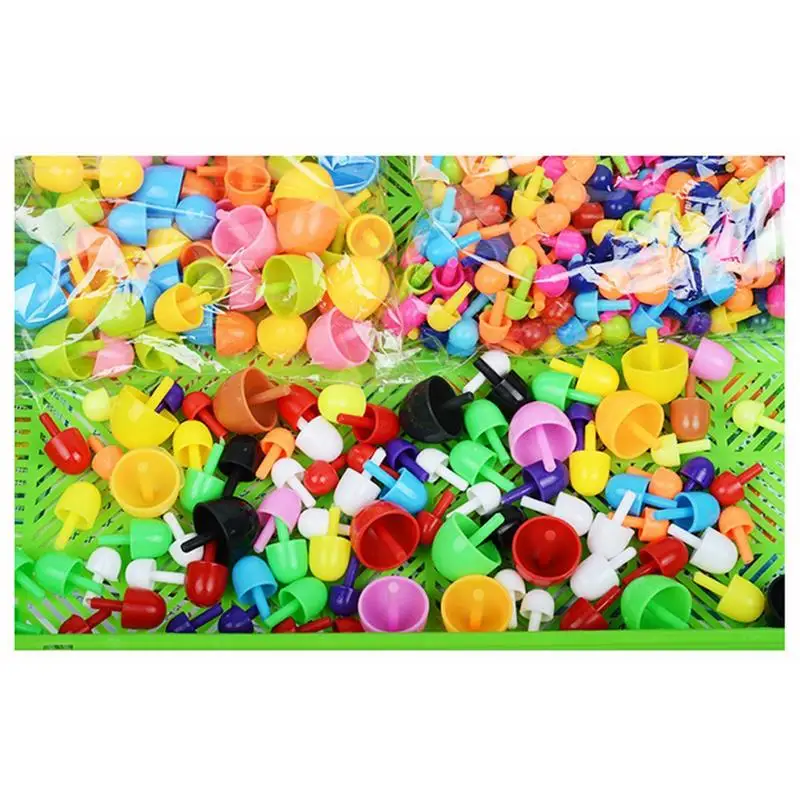 296 Pcs Mushroom Nails Mosaic DIY Science Pile Up Toy Creative Pegboard Jigsaw Puzzle Game Educational Toy For Children Colorful