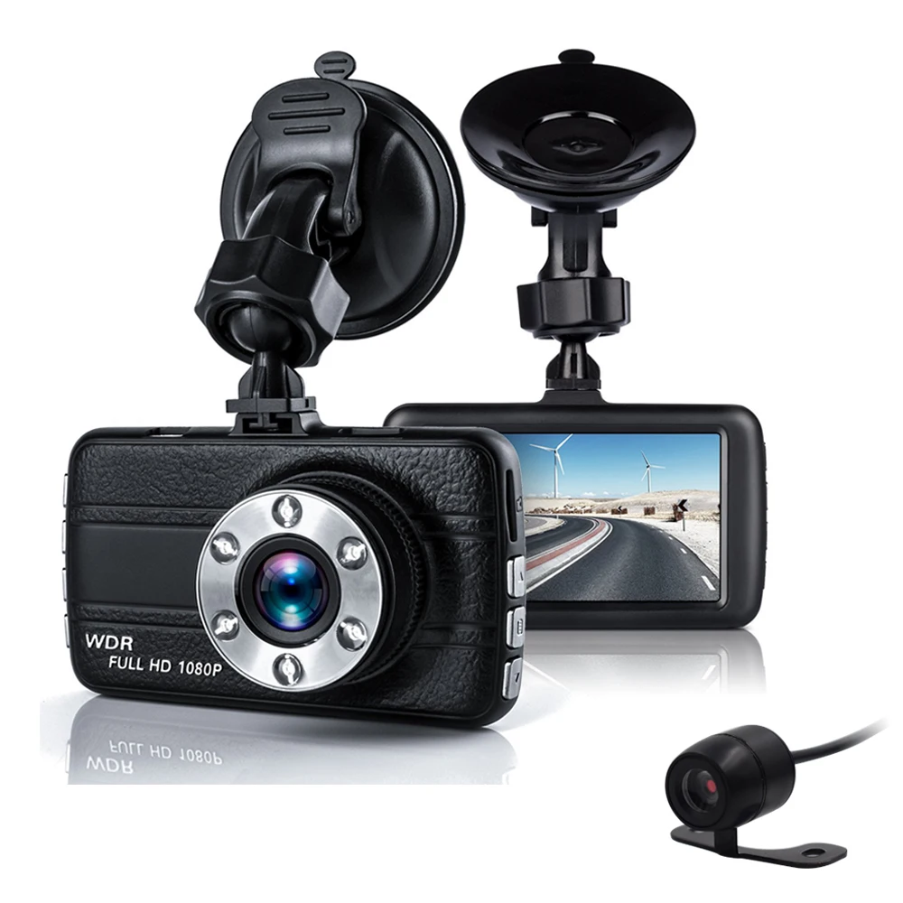 Dual Car Camera DVR 1080P Car Recorder 3 inch 150 Degree 6 Led Dashcam
