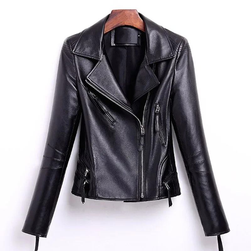 

Fashion Leather Jacket Women Classic Short Female Leather Jacket Locomotive Style Womens Sheepskin Coat Genuine Leather Casacos