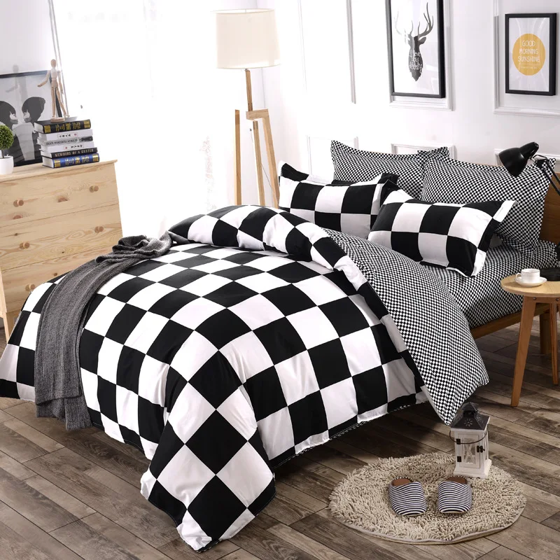 FUNBAKY 3/4pcs/Set Geometric Pattern Comforter Bedding Sets Black And White Pillowcase/Bed Sets Home Textile - Цвет: 110