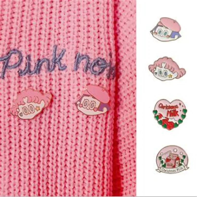

WKOUD Cute Metal Cartoon female child Pink strawberry milk cute personality Brooch Pin For women Clothing Accessories