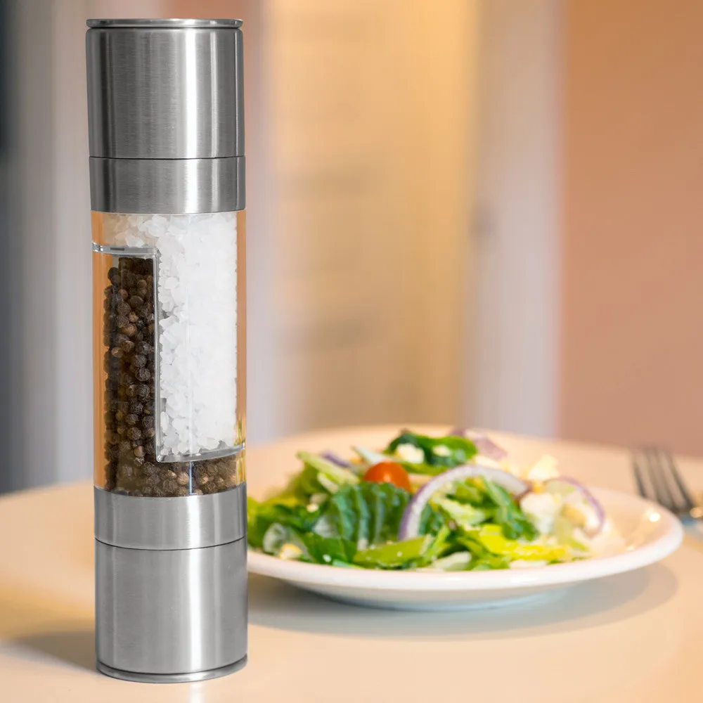 Pepper Grinder 2 in 1 Stainless Steel Manual Salt Pepper Mill Grinder