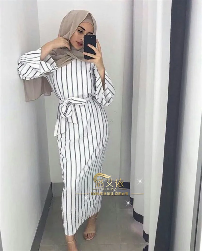 

Plus size woman Muslim Adult sriped fashion Robe long sleeve Musulmane Turkish Dubai Abaya Muslim Robe Arab abaya