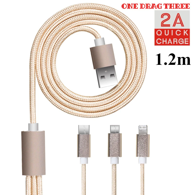 FDBRO USB كابل بيانات واحدة السحب ثلاثة كابل نقل بيانات سريع تهمة USB كابل شحن الطاقة خط المصغّر USB كابل سماعة اكسسوارات