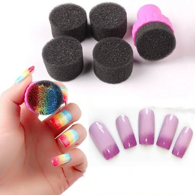 

1 Set Nail art Sponge Gradual Change Stamper Polish Stamping Manicure Tool Plastic+4 Sponge Heads Set Manicure Tools YZ21