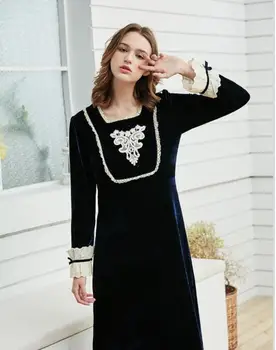 

Free Shipping 2018 New Winter Princess Nightdress Royal Blue Nightgown Women's Long Sleepwear Lace New Winter Nightshirt