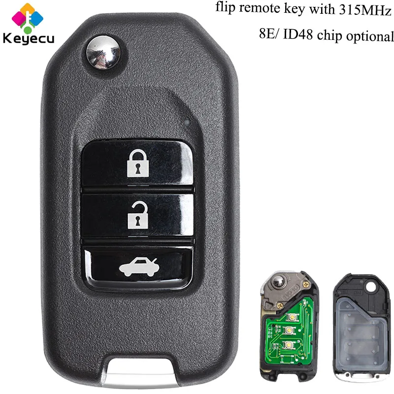 Замена KEYECU складной/Флип дистанционный ключ-3 кнопки и 315 МГц и 8E/ID48 чип-брелок для Honda Accord Fit Odyssey 2006 2007