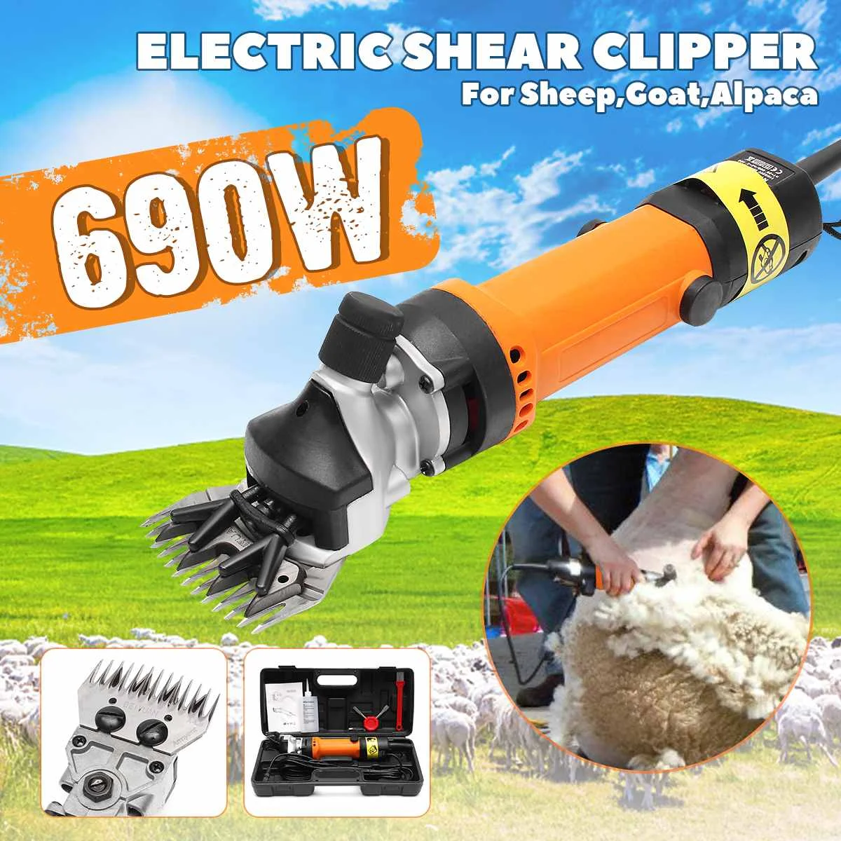 

3600r/min 690W Electric Shearing Supplies Clipper 13 teeth Blade Scissors Shear Sheep Goats Alpaca Hair Trimmer Shears Tool 110V