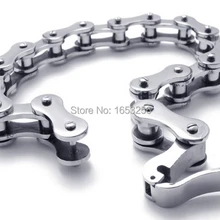 Новинка Мода Серебряный браслет цепь Мотоцикл Велосипед Дизайн Нержавеющая сталь Для мужчин браслет 12 мм 8''