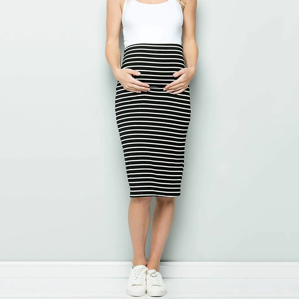 Лидер продаж, летняя Женская Модная комфортная юбка-карандаш в полоску с высокой талией для беременных, Повседневная Мягкая юбка из хлопка