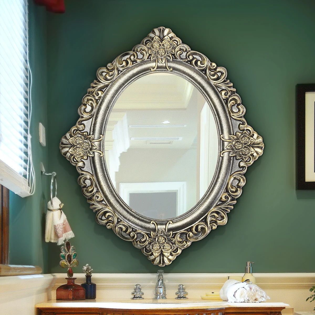 23 Inch Oval Decorative Mirrors Retro Vintage Wall Mouted Bronze