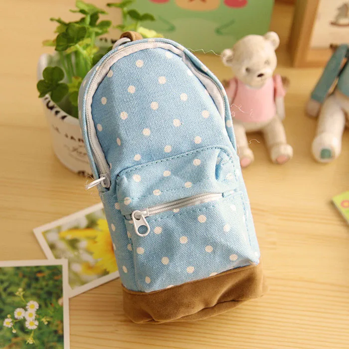 Милый корейский большой вместительный холщовый рюкзак, сумка для карандашей в горошек, пеналы для карандашей, косметички для хранения ручек, женские школьные Офисные Сумки - Цвет: Blue