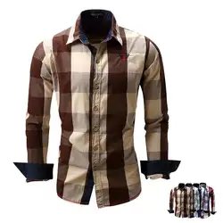 Для мужчин рубашка с длинными рукавами Для мужчин s Мужская классическая рубашка бренд Повседневное модные Бизнес Стиль Для мужчин s