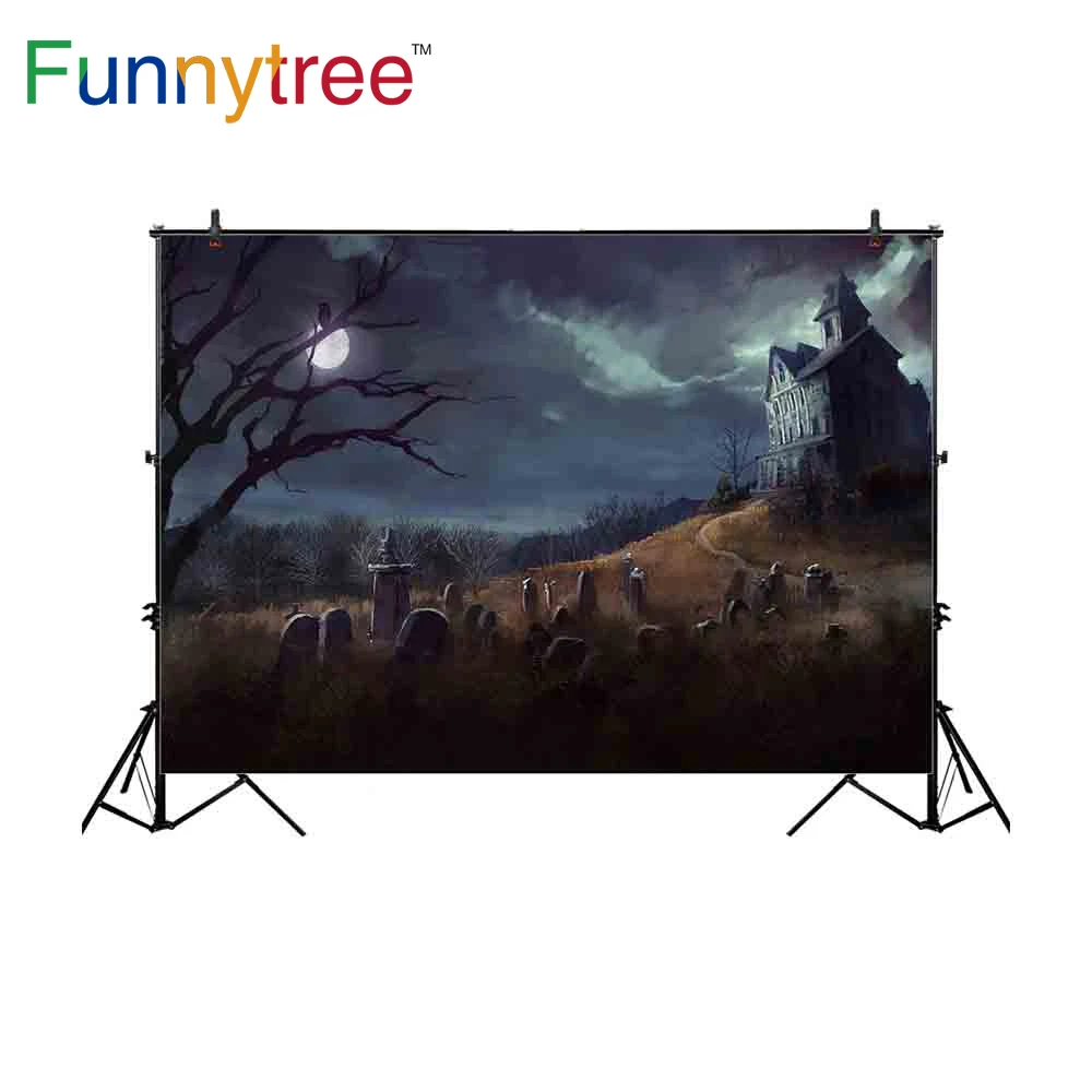 

Funnytree backdrop for photographic studio old castle cemetery Halloween forest moon night professional background photobooth