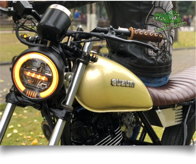 6,9 дюймов винтажный мотоциклетный головной светильник светодиодный модификация пользовательский общий дневной ходовой светильник кольцо желтый белый ретро
