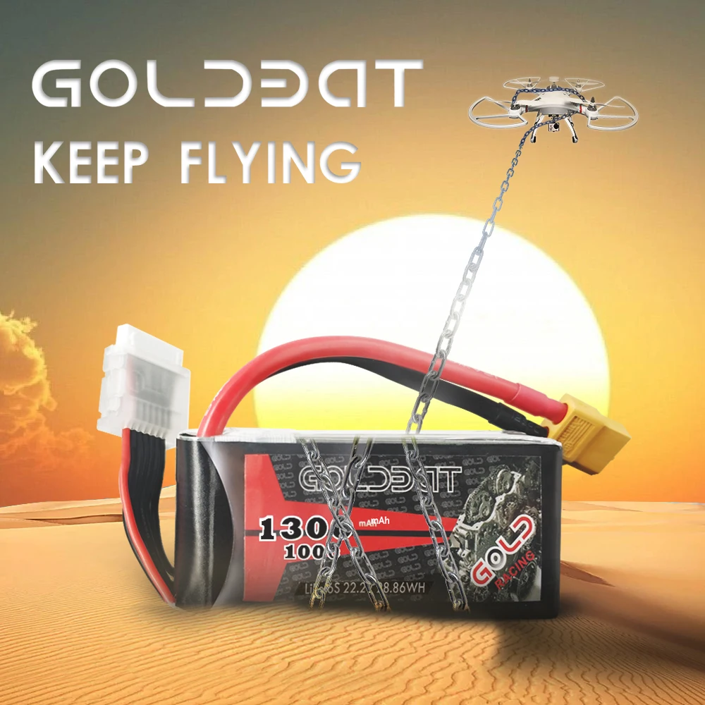 2 шт. GOLDBAT 1300mAh 6S lipo батарея для Дронов fpv батарея 22,2 V Lipo 100C упаковка с разъемом XT60 для гоночных дронов FPV rc автомобилей