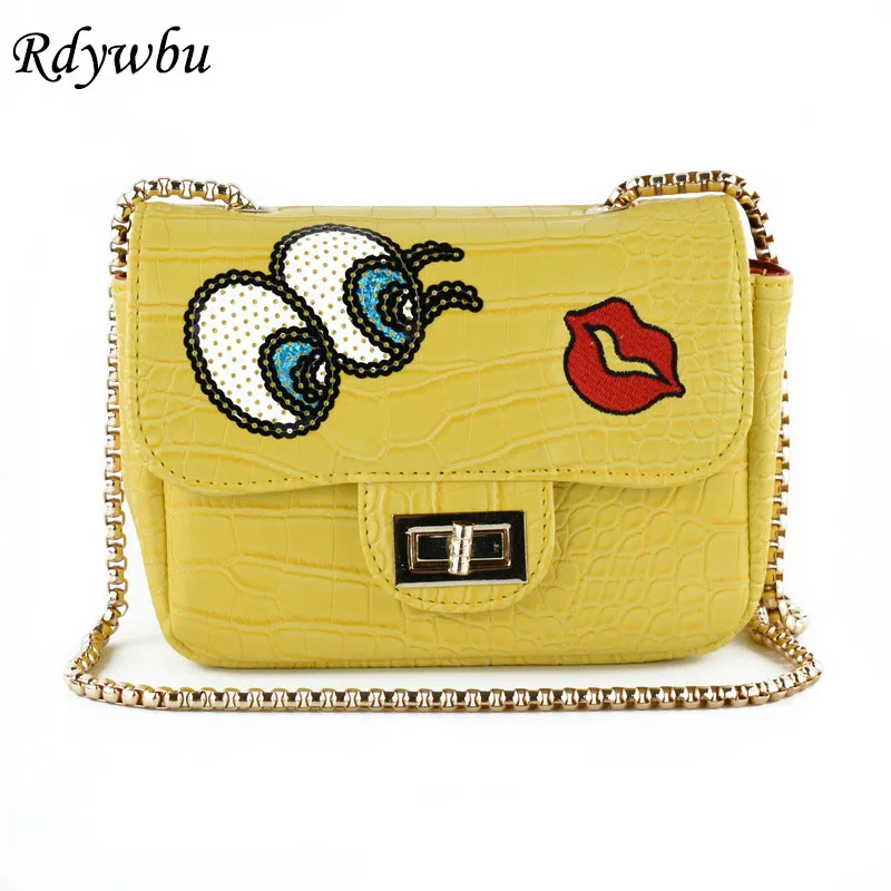 

Rdywbu Women's Casual Sequins Crossbody Bags Shiny Eye Small Cross Lock Chain Bags Red Lips Messenger Bags Bolsa Feminina H64