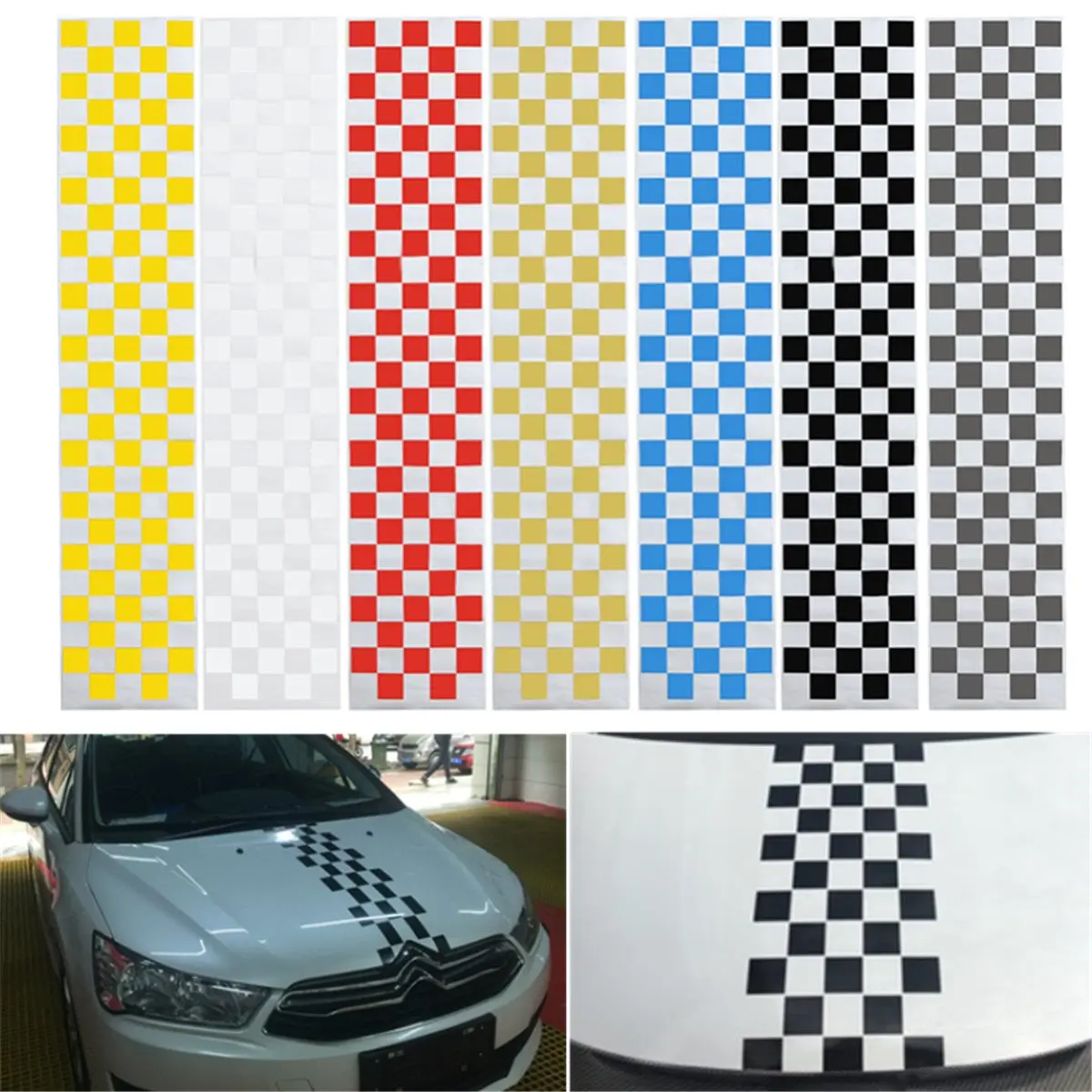 

Car Auto SUV Hood Scratched Check Stickers Engine Cover Styling Decal Vinyl DIY Decoration PVC 7Colors
