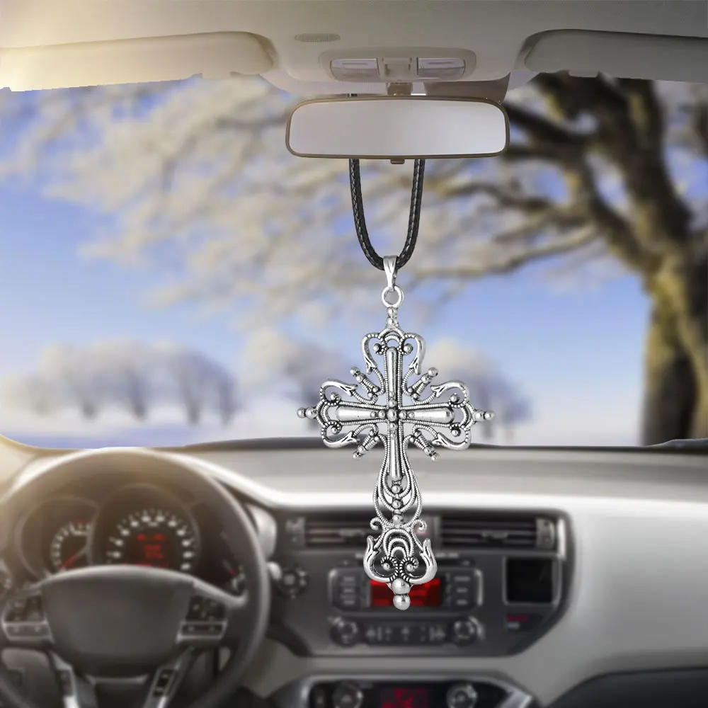 

Car Pendant Rearview Mirror Decoration Hanging Archaize Jesus Crucifix Cross Ornaments Charms Auto Decor Cars Accessories Gifts
