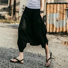 Мужская одежда Винтаж унисекс сплошной цвет Лен Свободные повседневные ботильоны длина брюки певица