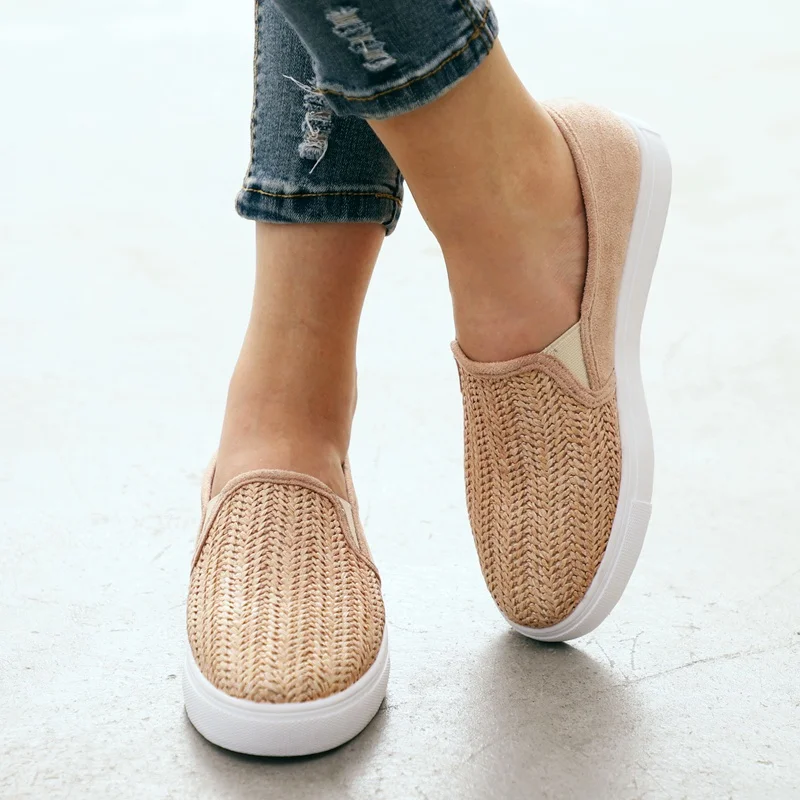 

Spring Women Flat Shallow Loafers Weave Shoes Female Casual Shoes Breathable Ladies Platform Walking Shoes Espadrilles 35-43