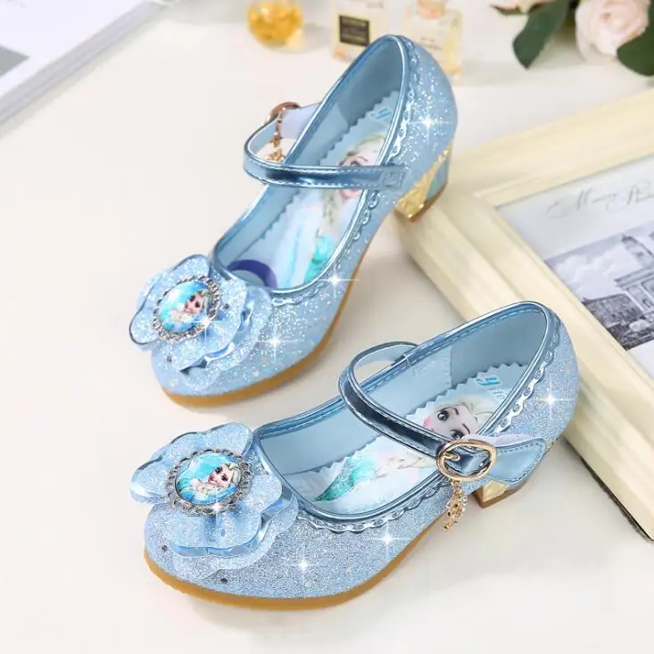 Новые детские кожаные сандалии ребенка на высоких каблуках для девочек летнее платье принцессы Эльзы обувь Chaussure детские сандалии