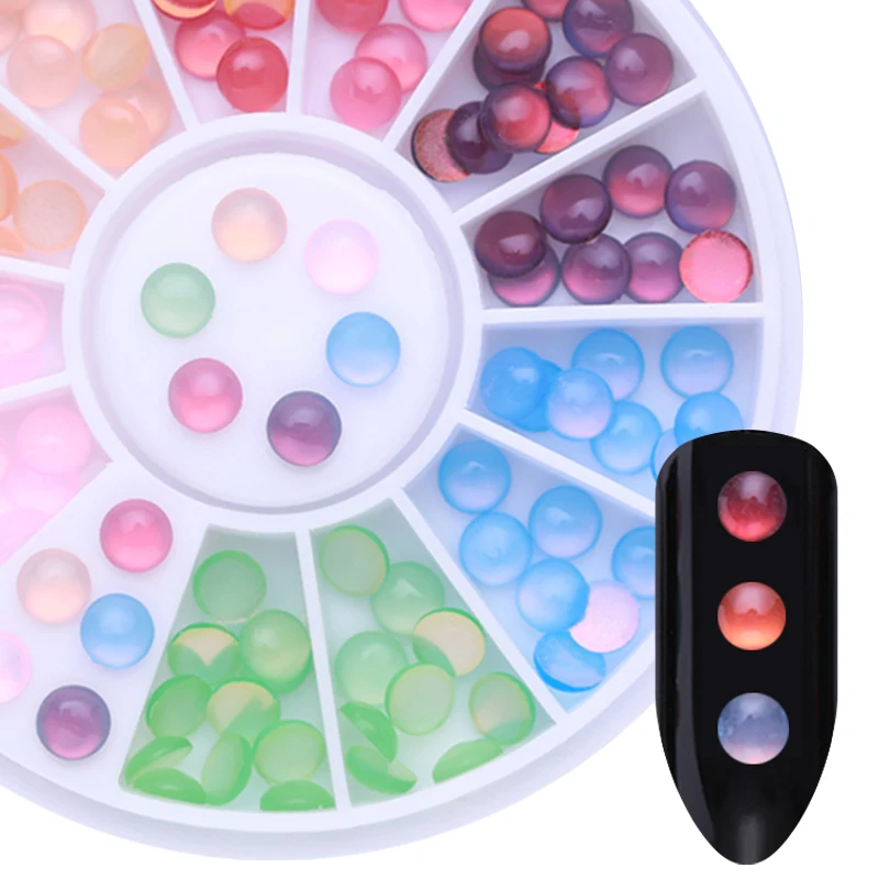 

Cat Eye Nail Rhinestones Colorful Flat Bottom 3D Opal Pink Blue Round Nail Art Decoration in Wheel Accessories Nail Art