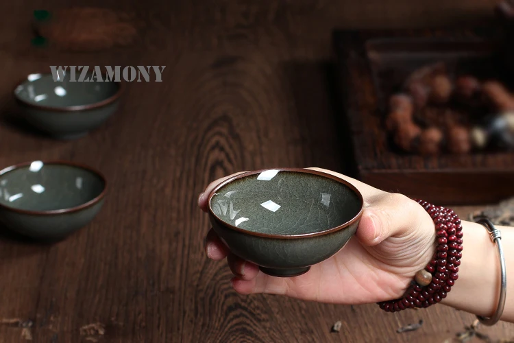 WIZAMONY, Подарочная посылка, комплект из 3 предметов, высший сорт, Китайский Longquan Celadon, древняя глазурь, ручной работы, китайский фарфоровый чайный сервиз для кунг-фу