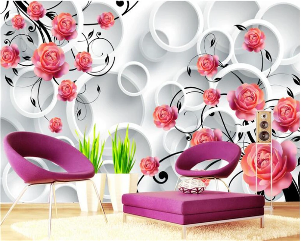 beibehang 3d wallpaper photo wall paper rose circle fantasy flower paper flower wallpaper