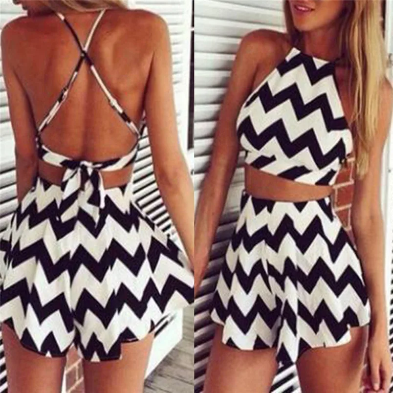 Ladies Summer Sexy Fashion Billowy Striped Suit Short Women Girls Beach Party Suits Conjuntos De Mujer 40JU06 (5)