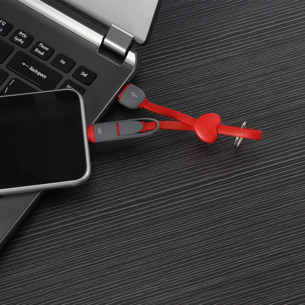 2 в 1 Синхронизация Micro USB IOS зарядное устройство кабель адаптер брелок кабель сердце Sahpe для iPhone samsung Аксессуары для телефонов Android