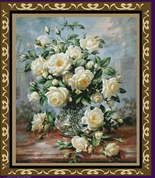 

No Printing R Thread Unfinished Cross Stitch Patterns Sets Embroidery Needlework Kits-Oil Painting Flower,Full Embroidery