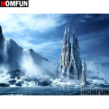 

HOMFUN Full Square/Round Drill 5D DIY Diamond Painting "Snow mountain castle" 3D Embroidery Cross Stitch 5D Home Decor A17163