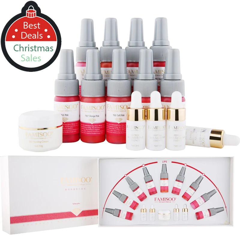 

FAMISOO 14pcs/set Permanent Makesup Pigment Pro Pink Red Tattoo Ink Set For Lip Make Up Microblading Rotary Machine Cosmetic