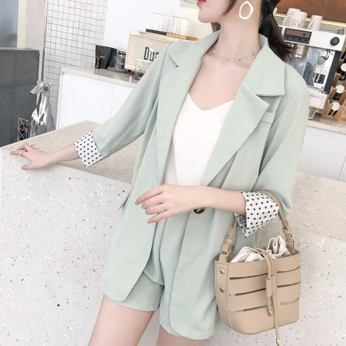 Temperament Button Two Pieces Spring Chic Casual Shorts For Women Suit Female