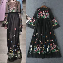 The new spring and summer 2017 Couture high-quality new embroidered dress fitting long sleeved dress slim big swing