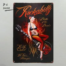 Dl-рокабилли металлический знак винтажный домашний декор гаражная стена искусство пин-ап плакат кофе бар настенный знак-наклейка