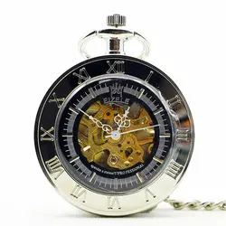 Роскошные модные ретро механические карманные часы Автоматическая Винтаж вырезка с брелок цепи для мужчин женщин PJX1188