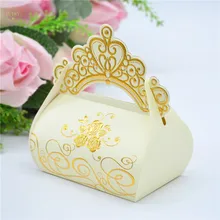 Золотой фольги Корона роскошные свадебные коробки конфет цвета слоновой кости