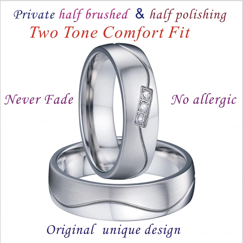 Unique jewelry alliance mens women rings silver color wedding band set white gold color couple rings pair bijoux (5)