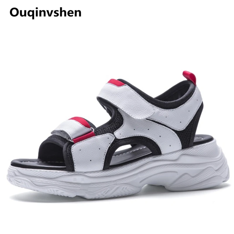 

Ouqinvshen Mixed Colors Platform Sandals White Plus Size 35-42 Genuine Leather Fashion Casual Summer Shoes Peep Toe Wedges Shoes