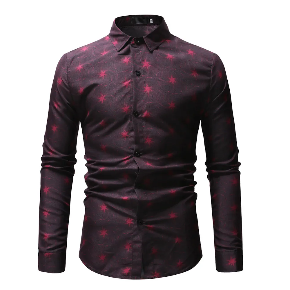 

Hot Sale Fashion Design High Quality Standard Size Men's Digital Blue Red Broken Flower LStylish Cotton Long Sleeved Shirt New