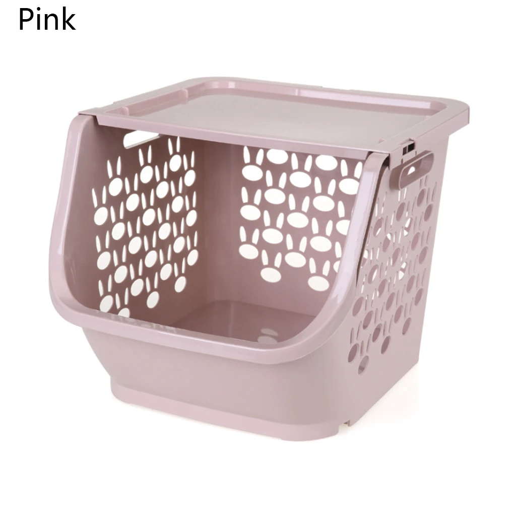 Новая кухонная корзинка для хранения, пластиковая многофункциональная полая корзина для овощей и фруктов с крышкой, корзина для хранения органайзеров - Цвет: pink