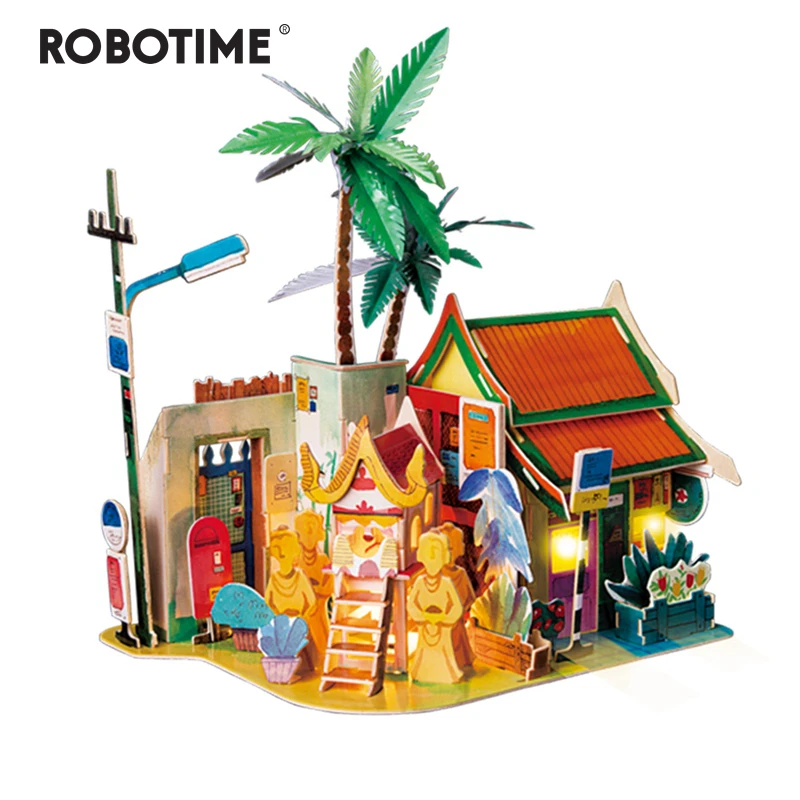 

Robotime DIY Sunny Chiengmai Doll House with Led Light Children Adult Miniature Wooden Model Building Dollhouse Toy SJ407