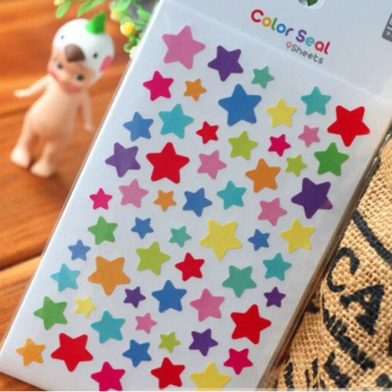 

6Pcs/set Star Round Heart Print Stickers Drawing Market Diary Transparent Scrapbooking Calendar Album Decor Arts Crafts Stickers