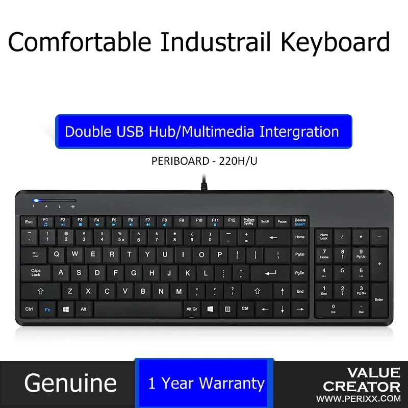

Perixx PERIBOARD-220 H -USB Wired Compact Keyboard with/Without USB Hub With Numeric Keypad and Multimedia Intergration